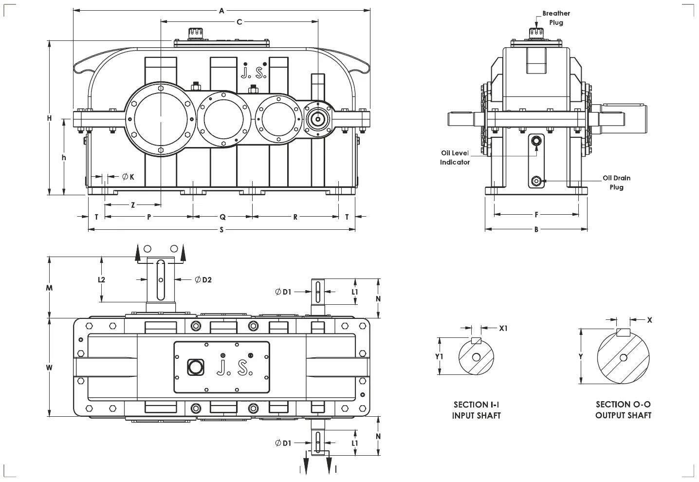 HC-650 crane duty gearbox general arrangement drawing