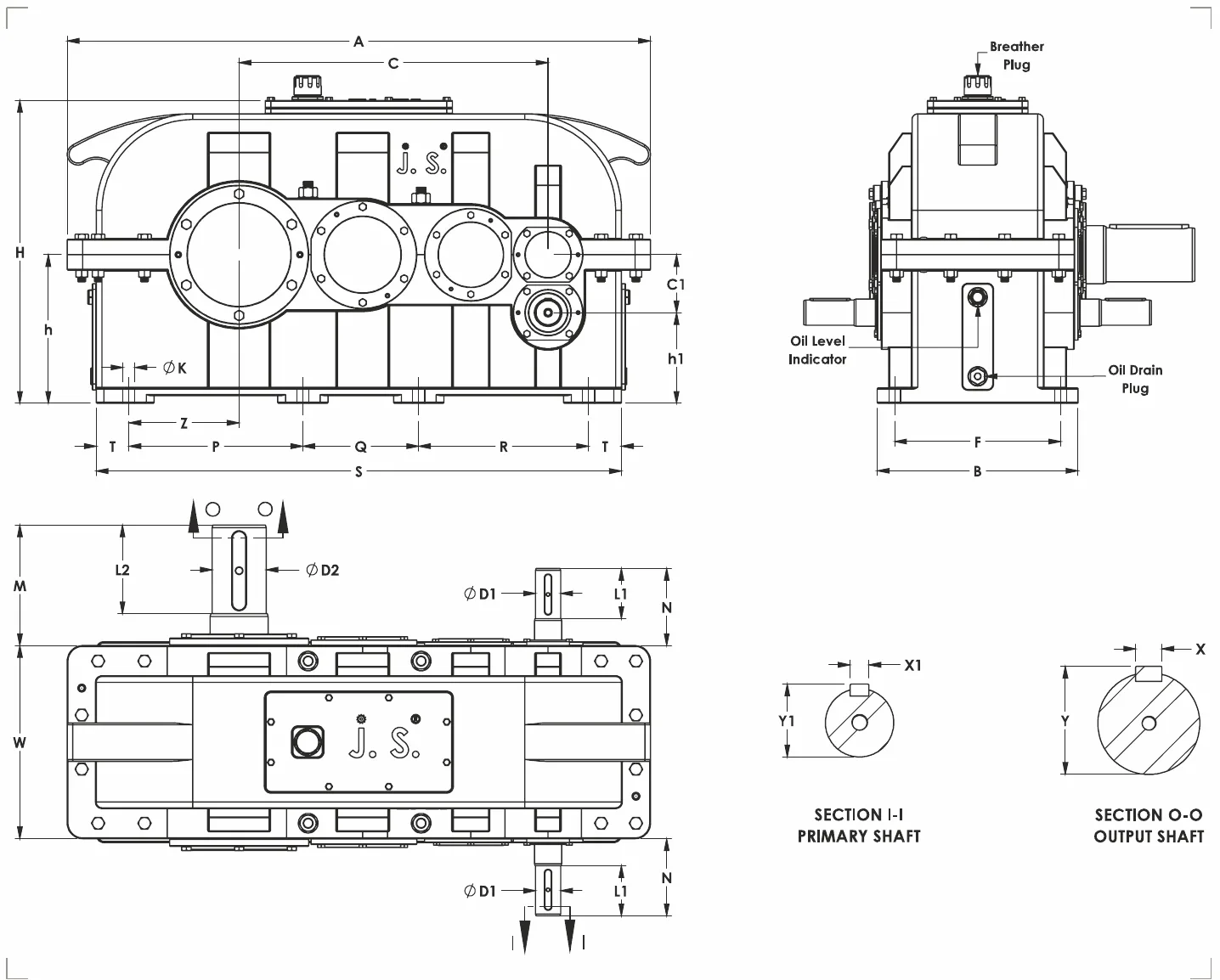 HD series crane duty gearbox general arrangement