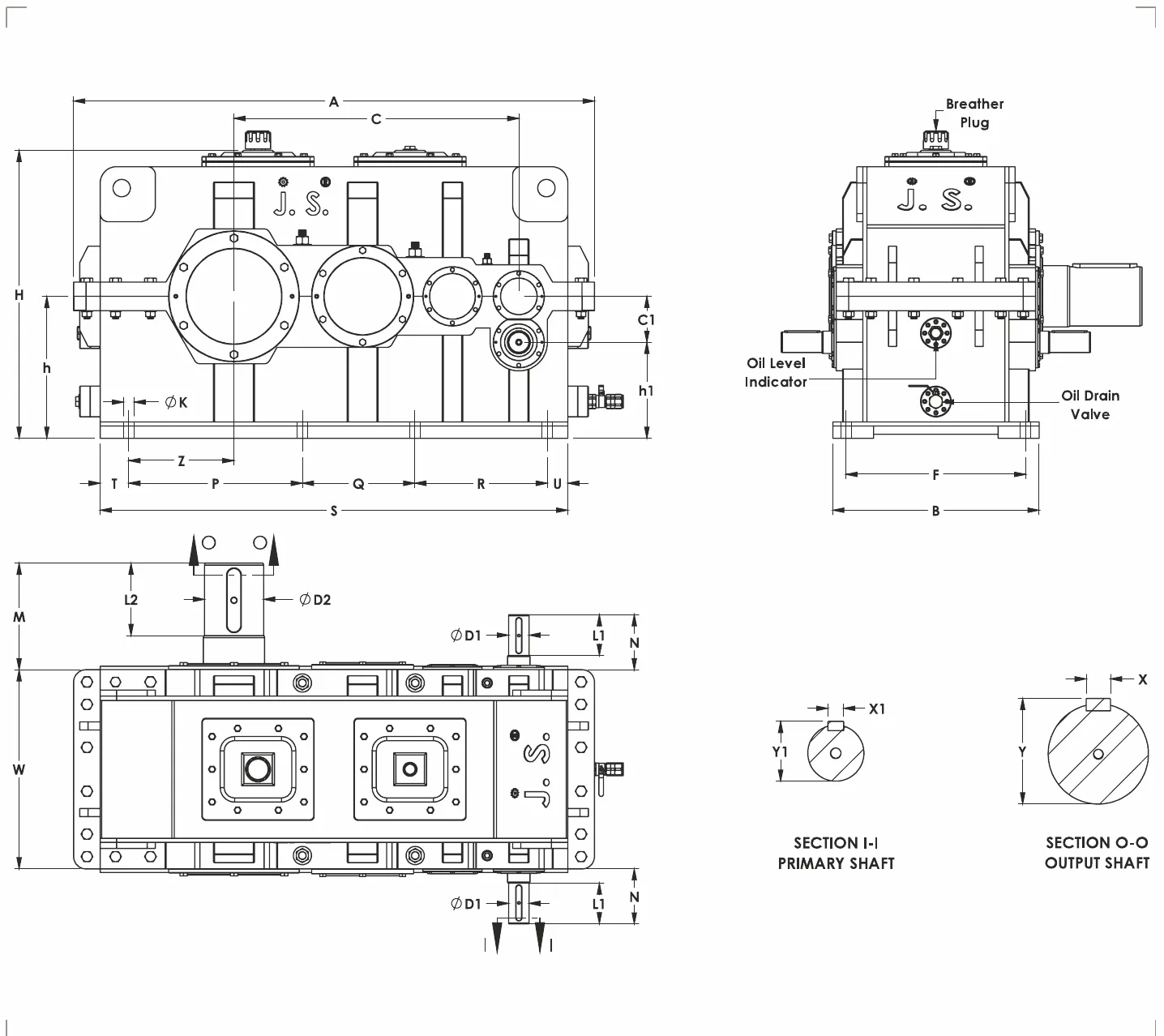 HD-1600+315 F crane duty gearbox general arrangement drawing
